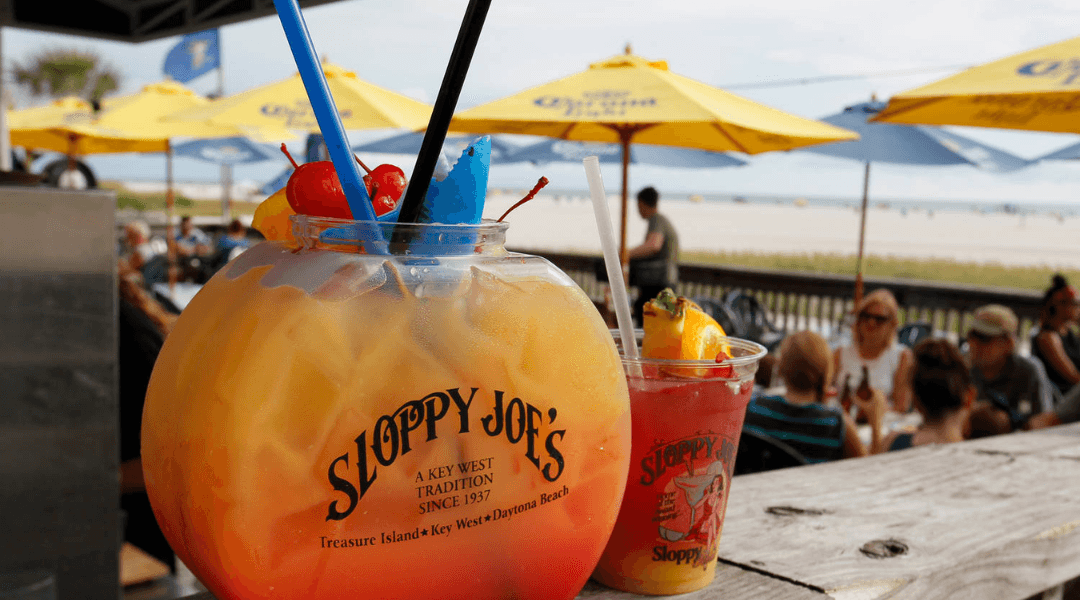 Frozen drinks and beachfront bar scene in Treasure Island