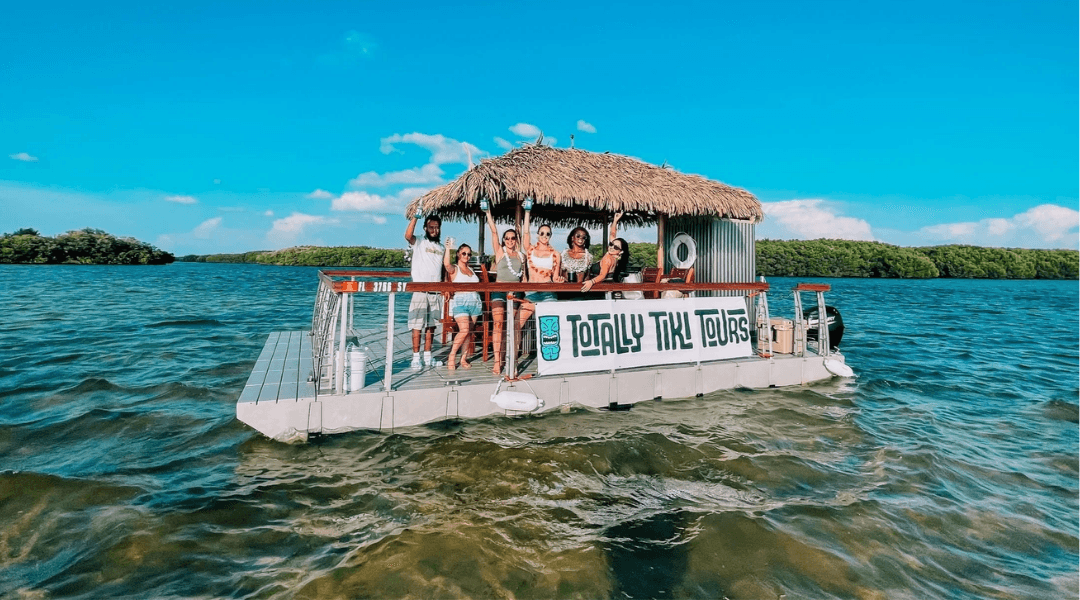 Tiki boat cruise near Treasure Island