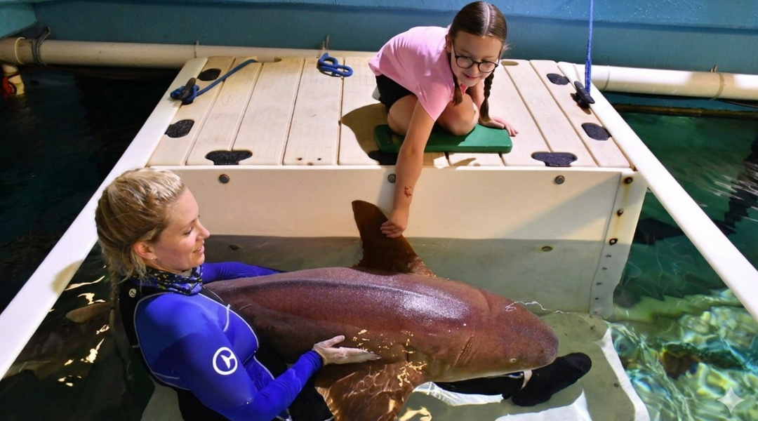 Child interacting with a stingray at Clearwater Marine Aquarium