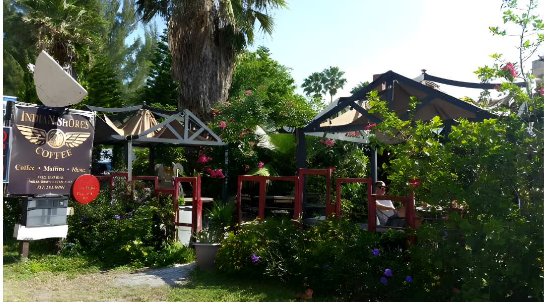 Outdoor seating at Indian Shores Coffee Company