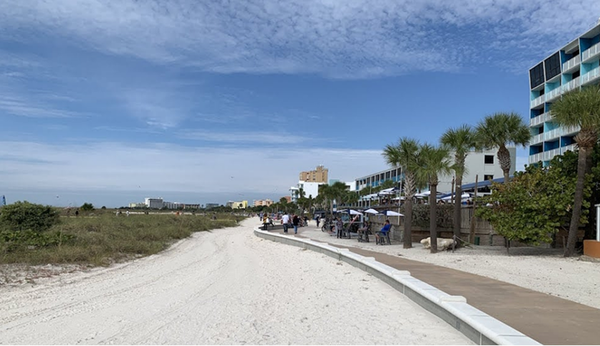 Beachfront path and shoreline near Sunshine Beach on Treasure Island